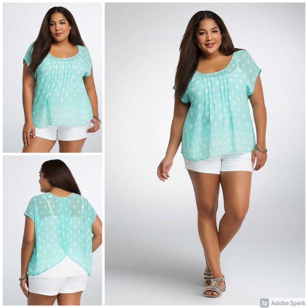 TORRID GEO PRINT TULIP BACK TOP